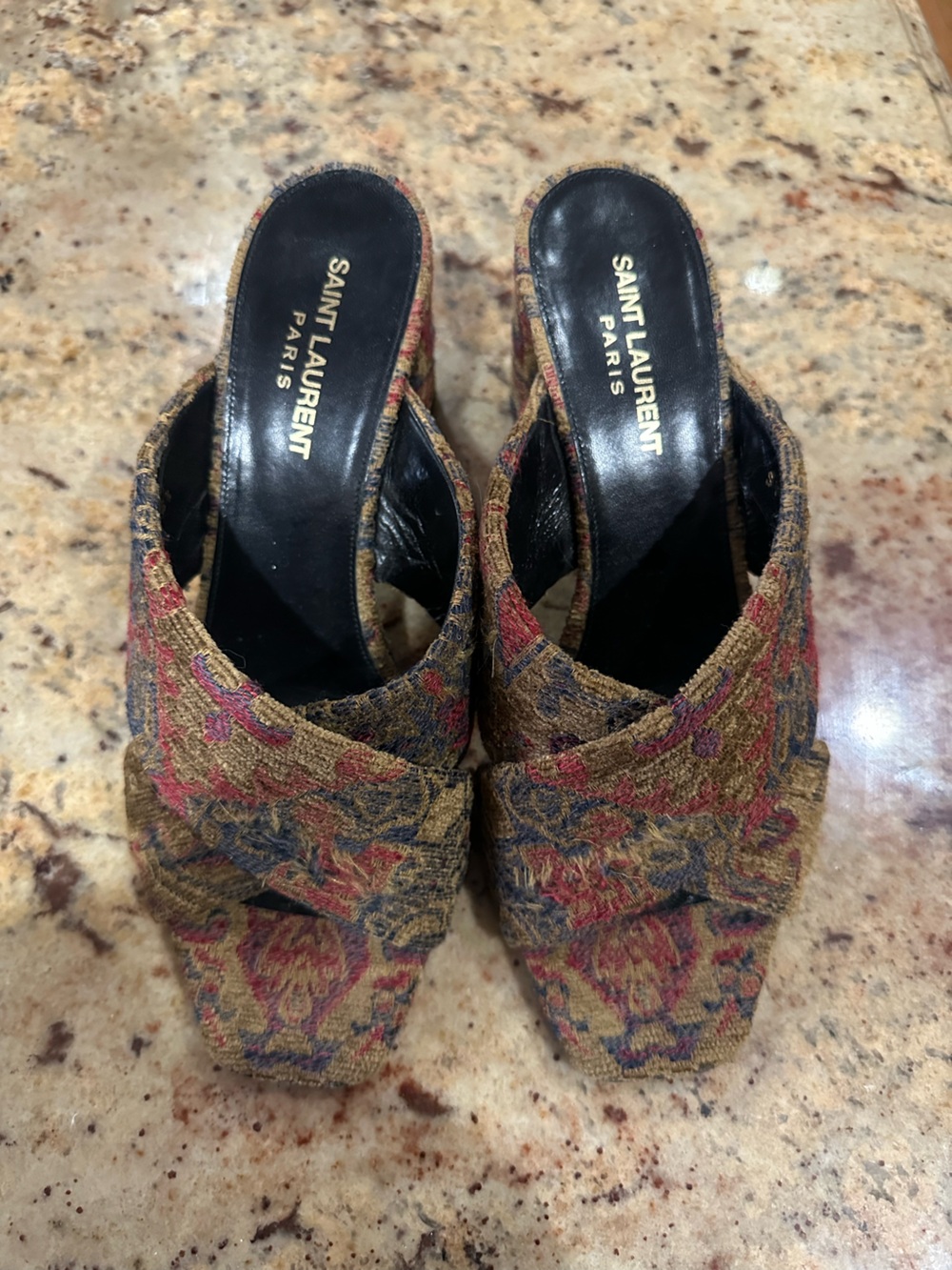 Saint Laurent Womens Multicolor Brocade Slide Sandals
